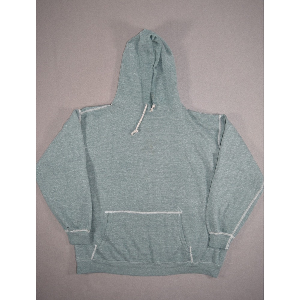 Vintage 70s Hoodie Mens Large Green Blank Sweatshirt Sportswear Distressed 80s